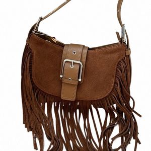 Bolsos bohemios de gamuza sintética para mujeres Bolsos y monederos de diseñador de lujo 2023 Nuevo en silla de montar Semicírculo Borla Hombro Crossbody J0KL #