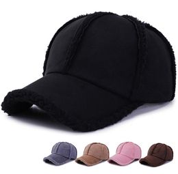 Faux daim polaire hiver papa chapeau femmes hommes casquette marron gris rose Six panneaux casquette de Baseball réglable 7506924