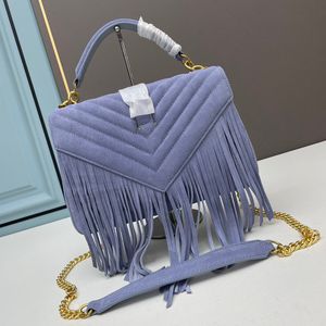 Faux suède messenger tas kettingtas kwastjes crossbody gewatteerde tas schoudertassen corduroy turn flap top handle handtassen ontwerper klassieke letters goud hardware hassp