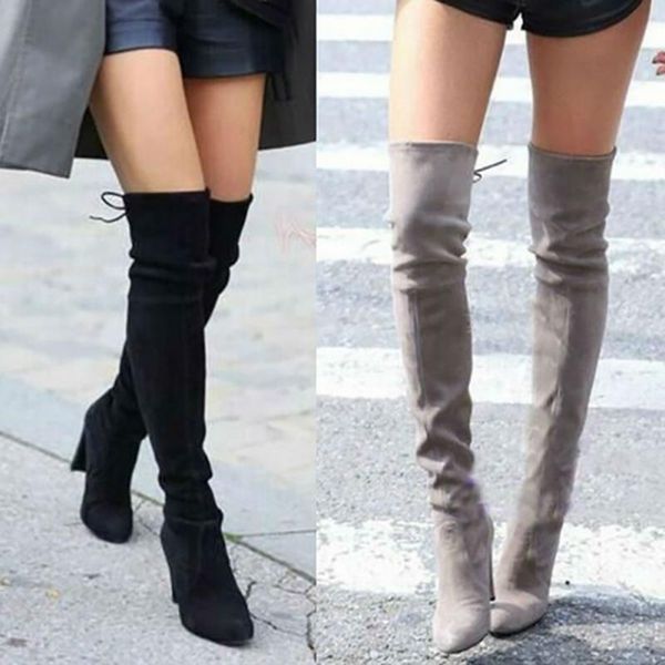 Bottes minces sur le genou hiver femmes bottes sexy cuisse haute bottes femelles pointues haut talon plus taille 44 chaussures