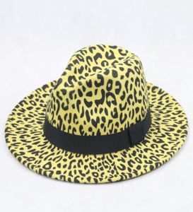Faux wol luipaard Fedora hoeden voor dames feestfestival mode voelde jazzhoed brede brim Panama goth top vintage bruiloftshoed1906029