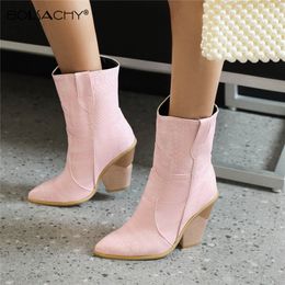 Faux jaune rose bleu 500 Cowboy en cuir Cowboy pour femmes cale talon haut talon imprimé de serpent épais de cowgirl occidental noir 230807 274 831