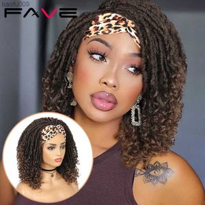 Fave Dreadlock Tressé Bandeau Perruques Déesse Synthétique Faux Nu Locs Perruque Bouclée Freetress Twist Crochet Cheveux Pour Noir Blanc Femmes L230520