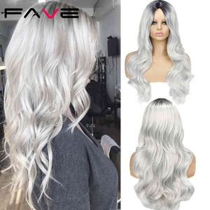 Fave Ombre Brown Body Wave Wig Blond Black Gray Synthetische Cosplay Haar Hoge dichtheidstemperatuur voor blanke vrouwen 220622
