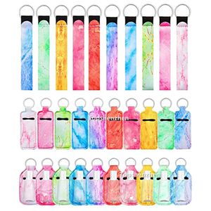 Favor 4pcs / set Néoprène Marbre Bracelet Porte-clés Lanyard Chapstick Holder Hand Sanitizer Plastic Empty Bottles set With Strap Band Split Ring Key Chain Holders