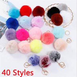 Gunst 8 cm Konijnenbont Pompom Multi Color Pluizig Faux Pluche Ballen Sleutelhanger Bunny Staart Fuzzy Sleutelhanger Schattig Kerstcadeau voor Vriendin 40 stijlen