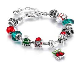 Favor Navidad Santa Bell Charm Pulseras DIY Joyería Fabricación Verde Árbol de Navidad Color Plata Aleación Cristal Pulsera de cuentas 4075913