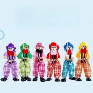 Favor Cm Fiesta divertida Vintage Colorido Tirar Cuerda Marioneta Payaso Marioneta de madera Artesanía Actividad conjunta Muñeca Niños Regalos para niños T