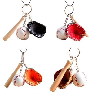 Bevestiging Creative Keychain Leuke Mini Keychains Sport Baseball Duurzame sleutelring Drie-delige tas Hanger Keychains Glove Houten Bat Chain