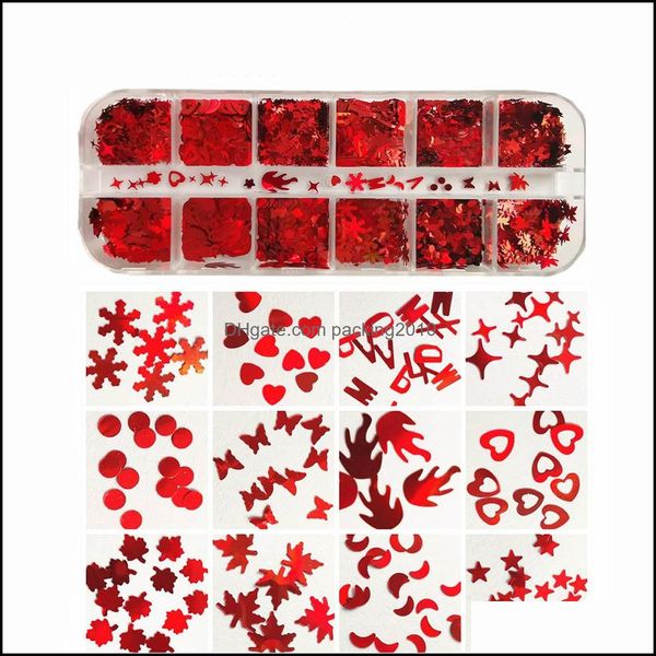 Favor Evento Festivo Suministros para fiestas Hogar Jardín 12 Rejillas Corazón Brillo Copos 3D Lentejuelas dulces Diseño Nail Art Aessories Calcomanías San Valentín D