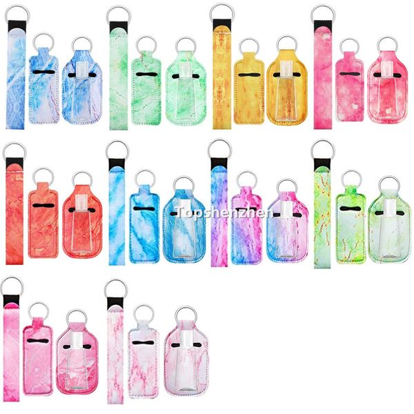 Favor de regalos 4pcs / set Neopreno Mármol Muñequera Llaveros Lanyard Chapstick Titular Desinfectante de manos Botellas vacías de viaje Conjunto con anillo de metal Llavero Lápiz labial Titulares