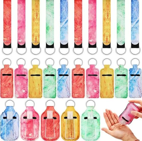 Favor Gifts 4pcs / set Neoprene Marble Wristlet Keychains Chapstick Holder Hand Sanitizer Travel Empty Bottles Set With Metal Ring Key Chain June RRA