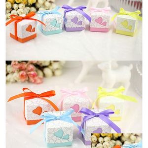 Titulaires de faveur 5cmx5cmx5cm carrés faveurs de mariage boîtes boîte de bonbons ruban de soie et cadeaux événement fête fournitures mariage, événements de fête Wedd Dh7Zh