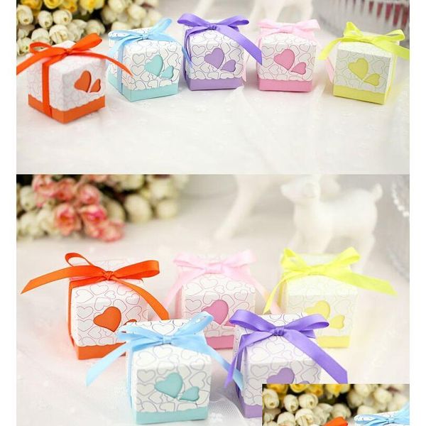 Titulares de favores 5 cm x 5 cm x 5 cm Cajas de favores de boda cuadradas Caja de dulces Cinta de seda y regalos Suministros para fiestas de eventos Boda, eventos de fiesta Wedd Dh7Zh