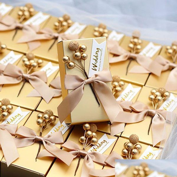 Boîte de faveur des supports Gold Red Square 13x8x3,5 cm Boîte en chocolat Bolles de bonbons de fête nuptiale Baby Birthday Festival Package Drop Dh2vl