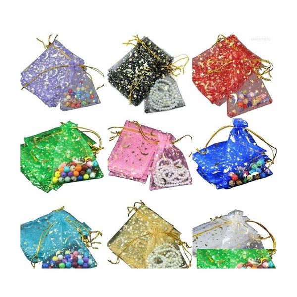 Favor Holders Pochettes à bijoux 100Pcs Moon Stars Dstring Sacs en organza Petit cadeau pour la fête de mariage Saint Valentin Drop Delivery Event Dhvai