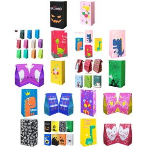 Titulares del favor Bolsas de fiesta Bolsa de papel Kraft 13X8X24Cm Globo Rosa Púrpura Amarillo Créase Cara negra Elementos de Halloween Bendiga C Otsgw