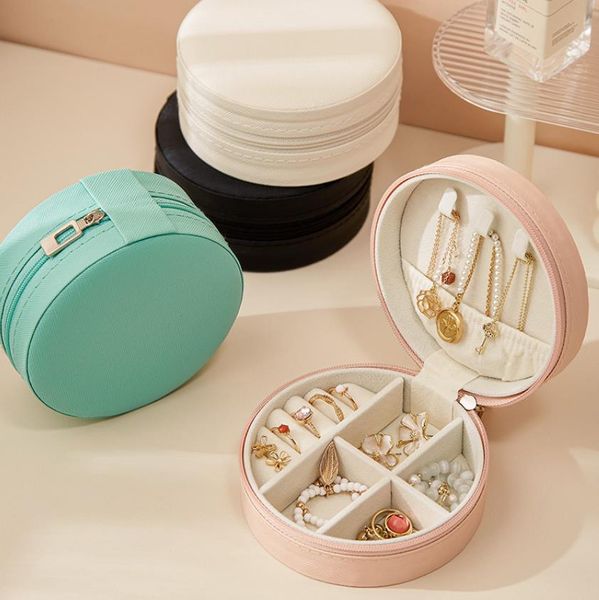 Favor Holders Round Jewelry Box Portable Leather Organizer Display Travel Case Boxes Storage Zipper Jewellers Drop Delivery Otdqc