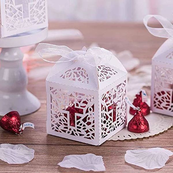 Favor Holders White Cross Candy Box Gift Gift Baptême de l'église Mariage Première Communion Decoration Favor Box