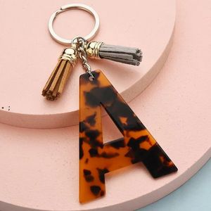 Voorkeur Letter Key Chains accessoires voor vrouwen meisjes goud initiële sleutelring acetaat luipaard print hanger auto sleutels decoratie tt0430