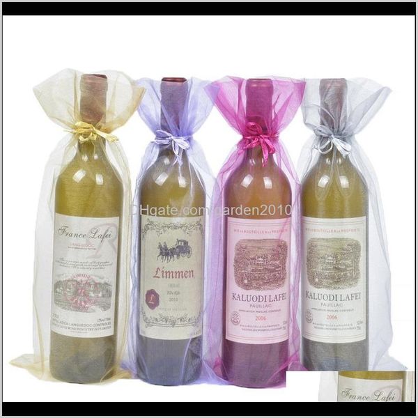 Bolsas de botellas de Organza a favor, bolsa de regalo de joyería para decoración de fiestas, cubierta de vino tinto de 15X38Cm, venta al por mayor, Wb240 Jtl4N Zgh26