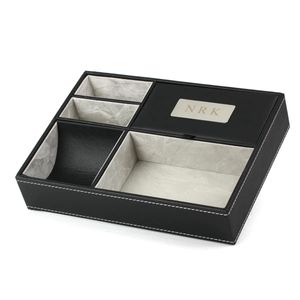 Favoriser la table de chevet de plateau de voiturier en faux cuir personnalisé ou l'organisateur supérieur de commode pour hommes, 5 cordons de compartiment pour accessoires gravés