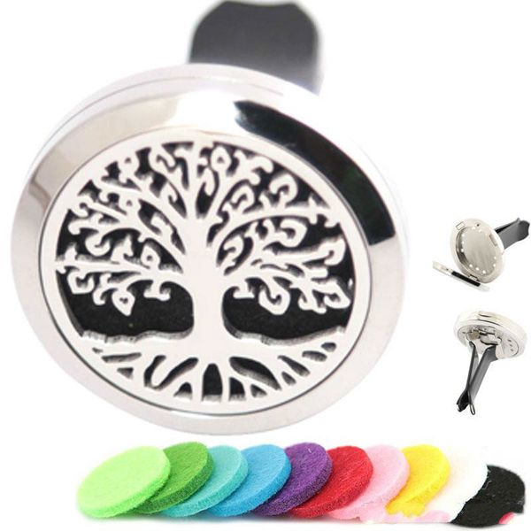 Arbres De Vie Aromathérapie Huile Essentielle Chirurgical 30mm Pendentif En Acier Inoxydable Diffuseur De Parfum Médaillon De Voiture Comprend 10pcs Tampons En Feutre