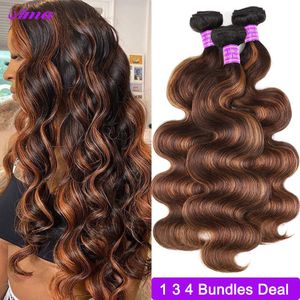 FB 30 Brown Highlight Body Wave Bundles ombre Colored Human Hair 1 3 4 Deal Piano Color Remy Weave 240412
