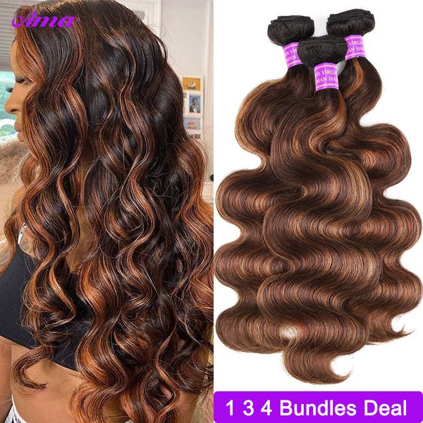 FB 30 Brown Highlight Body Wave ombre colored 1 3 4 paquets Deal Piano Color humain tissage