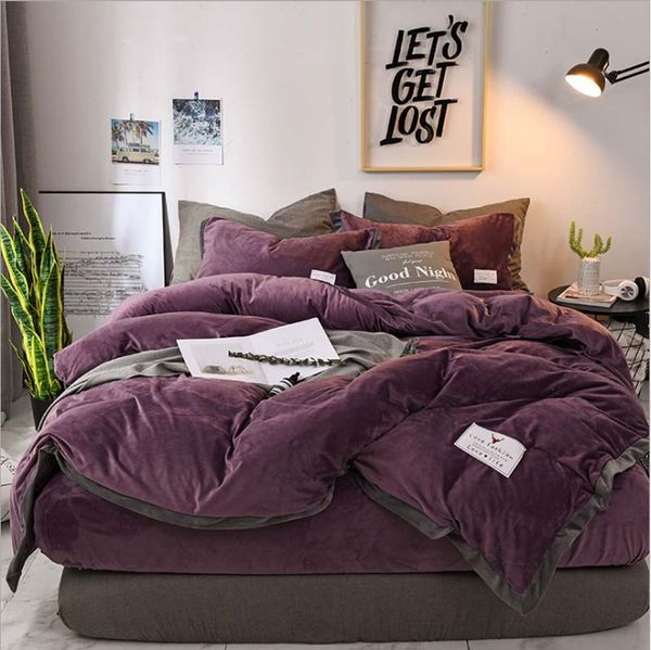 FB18003 Parure de lit en velours cristal de luxe populaire, housse de couette, drap, ensemble de 4 pièces, linge de lit d'hiver, King, Queen Size, pour la maison, Tex265b