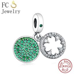 FC Gioielli Fit Braccialetto di Fascino di Marca Originale Pulsera 925 Sterling Silver Trifoglio Verde Zirconia Perline Ciondolo Fare Berloque Q05212f