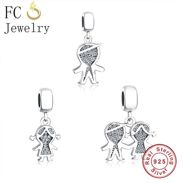 FC Jewelry Fit Original Brand Charm Bracelet Authentique 925 Argent Petit Garçon Fille Fils Fille Perles Pendentif Pour Femmes Berloque Q0531