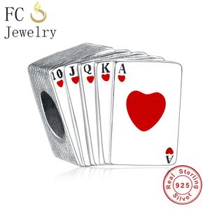 FC Bijoux Fit Original Marque Charmes Bracelet 925 Argent Sterling Rouge Noir Émail Lettre Poker Perle Pour Faire Berloque 2020 Q0531