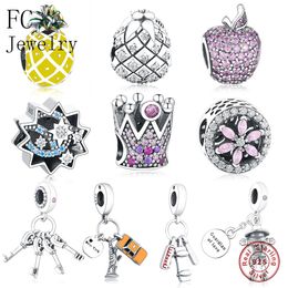 FC Jewelry Fit CHARMES BRANDES D'ORIGINATION BRACELETS 925 STERLING Silver Four Heart Key Key Rose Zricon Crystal Beads Pendant Berloque Q0531