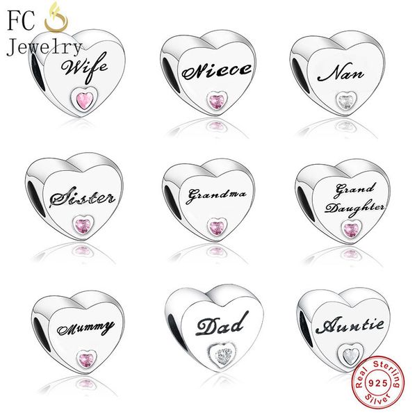 FC Jewelry Fit Original Charm Bracelet 925 Argent Grand-mère Tante Meilleur Ami Dieu Mère Nounou Coeur Perle Faisant Berloque 2020 Q0531