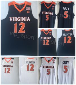 College Basketball 12 DeAndre Hunter Jersey Virginia Cavaliers 5 Kyle Guy Stitched Team Navy Blue White Color University Sport Ademvol shirt Size S-XXXL NCAA