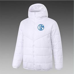 FC Schalke 04 Heren donsjack met capuchon, wintervrije tijd, sportjas, volledige ritssluiting, sport, buiten, warm sweatshirt LOGO Custom