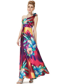 Prom Dress frete grátis um ombro Floral Impresso Flor Cetim Formal vestidos longos celebridades HE09623