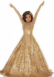 2015 vestido de baile para meninas dourado, Organzado frisado. Vestidos formais com lantejoulas