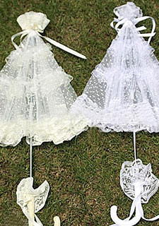 Parasol do laço da fita do guarda-sol em Marfim Branco Parasol Umbrella nupcial do casamento
