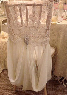Romântico Chiffon Ruffles Cadeira Cadeira Sash 2015 Feminine Ivory Lace Cristal Beads Feito à Mão Covers decorações do casamento Acessórios do casamento