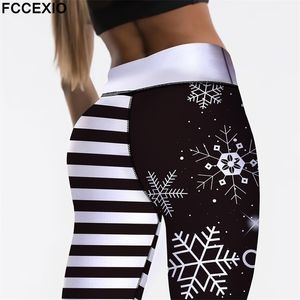 FCCEXIO Navidad Cintura Alta Elasticidad Mujeres Impreso Copos de Nieve Lindas Leggings Bonitos 4 Colores Pantalones de Entrenamiento 211204