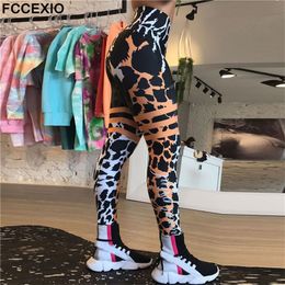 FCCEXIO LEOPARD STRIPE 3D -print damesbroeken Push Up lopende sport leggings slanke broek vrouwelijke casual broek fitness -leggings 220628