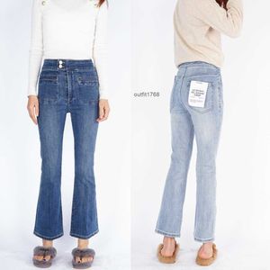 FD Same Mid High French Waist Double Button Design Slim Fit Micro Flared 9-punts jeans