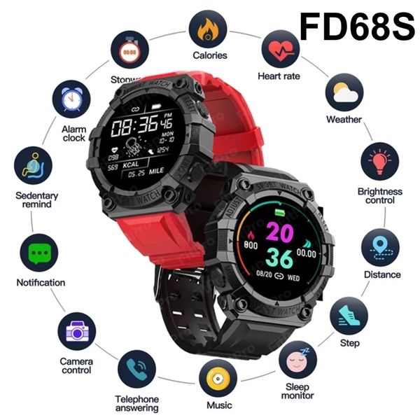 FD68S montre intelligente sport montre étanche fréquence cardiaque moniteur de pression artérielle horloge intelligente cadran des heures pousser météo Smartwatch