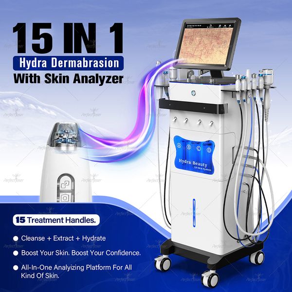 Approuvé par la FDA 15 en 1 Machine Hydrafacial Hydra Dermabrasion Instrument Nettoyage de la peau Hydra Microdermabrasion Dispositif Soins de la peau du visage Équipement de beauté