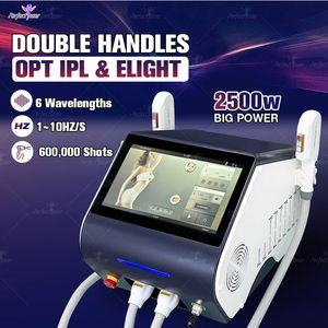 FDA goedgekeurd 2 Handvatten OPT IPL Ontharing Machine Laser Alle Kleuren ontharing Decive Huidverjonging 2500 W