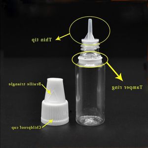 FDA Nieuwe Plastic Flessen Duidelijke 10ml Lege E Liquid Dropper Flessen met Driehoek Kindveilige Tamper Caps Naaldpunten EJUICE Olie 10ml Fevlc