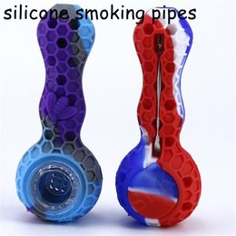 FDA Silicone Smoking Pijp Waterpijpen Met Glazen Kom Kruiden Silicon Tabak Kruid Pijpen Olie DAB Rigs Hand Lepel SmokePipe