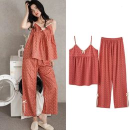 Fdfklak Sexy Nachtwäsche Set Damen Sommer Pyjamas Dünne Hosenträger V-ausschnitt Hemd Hosenanzug Kleine Blumen Modal Hause Kleidung M-3XL 240118